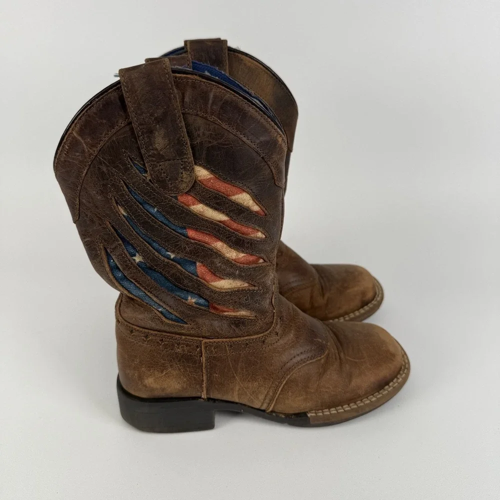 Cody James Leather Cowboy Western Boots‎ American Flag USA Square Toe Youth 13D